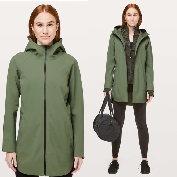 Lululemon Glyde Along Softshell Jacket Fleece Lined Green Twill Size 12 NWT - Picture 1 of 16